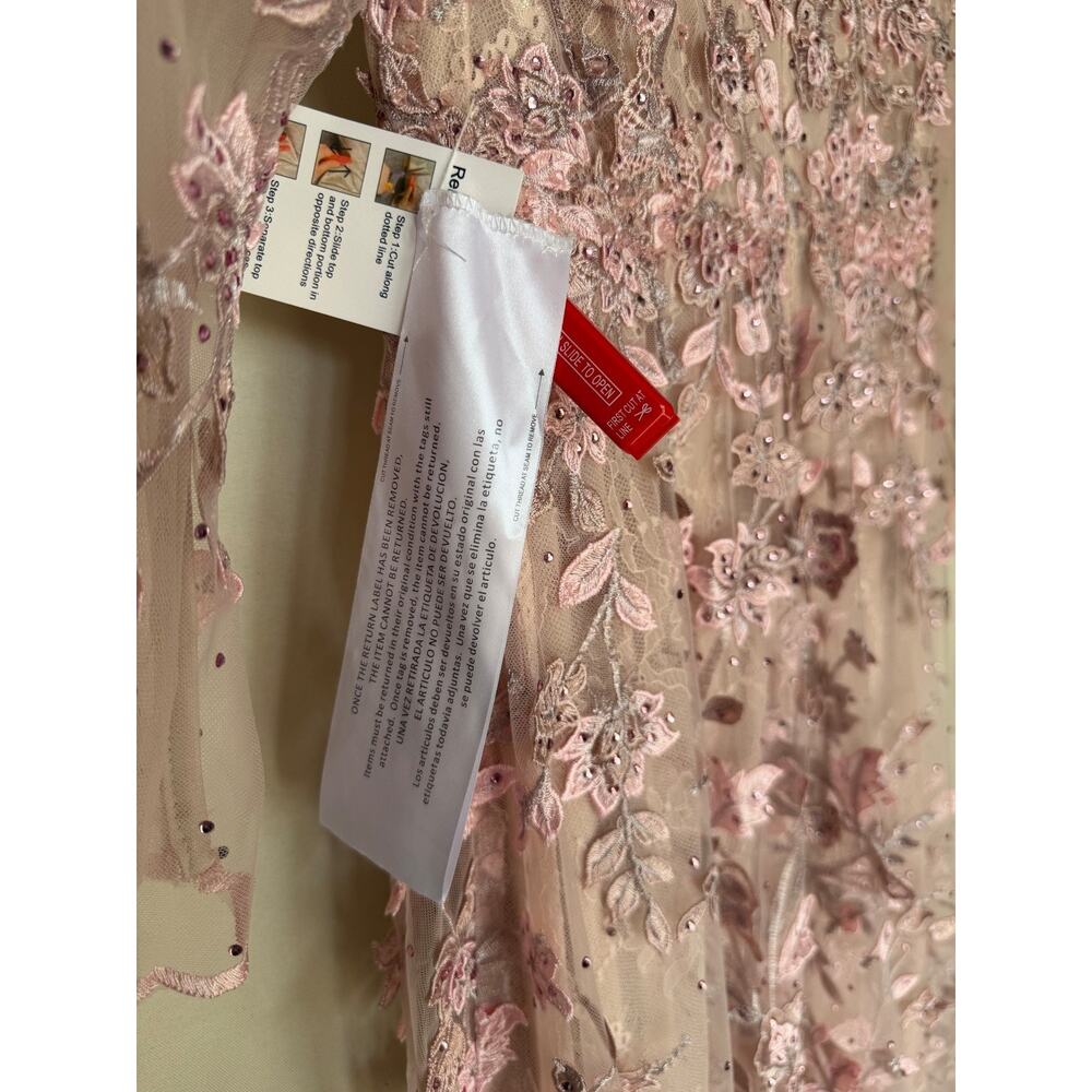 Mac Duggal 70224 Floral Applique Illusion Gown Long Sleeve Rose Pink Size 8 NWT - Picture 10 of 16